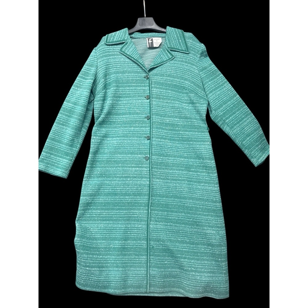 Fulton‎ London Size 20 Teal Knit Jacket Long Cardigan Button Front Plus Size